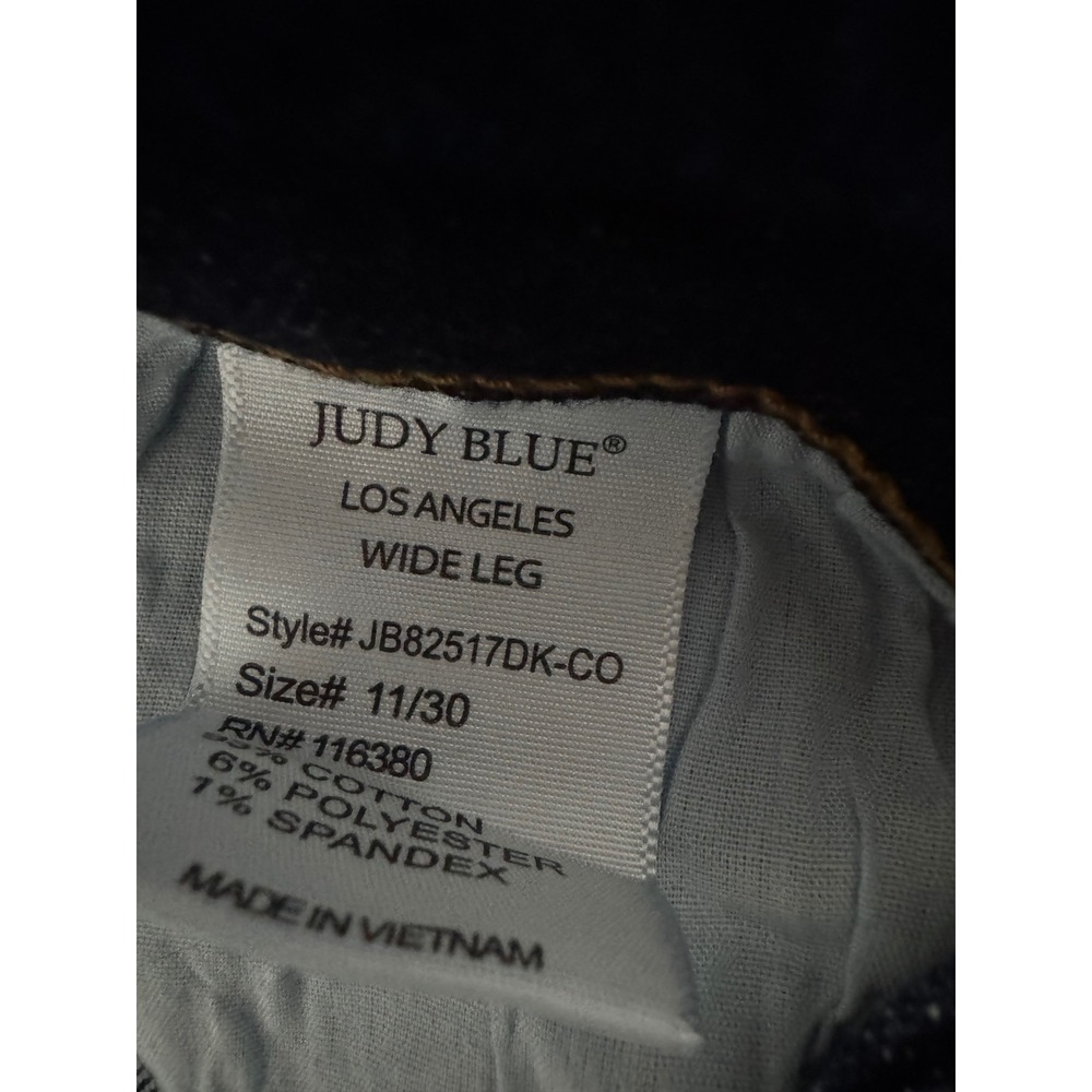 Judy Blue Los Angeles Dark Wash Wide Leg Raw Hem Jeans Crop Size 11/30 - Picture 8 of 10